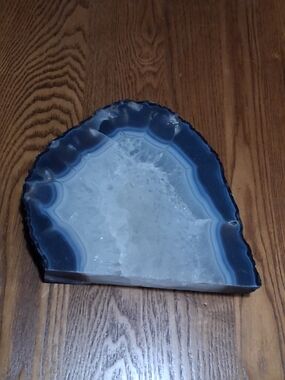 Blue Purple and White Polished Agate Geode Slice